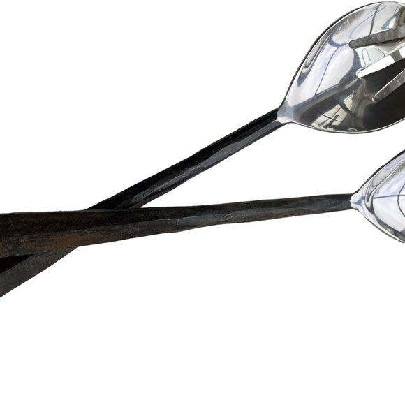 Vintage Hand Forged Rustic Primitive Salad Tongs Spoon Fork Serving Utensils - Picture 6 of 16